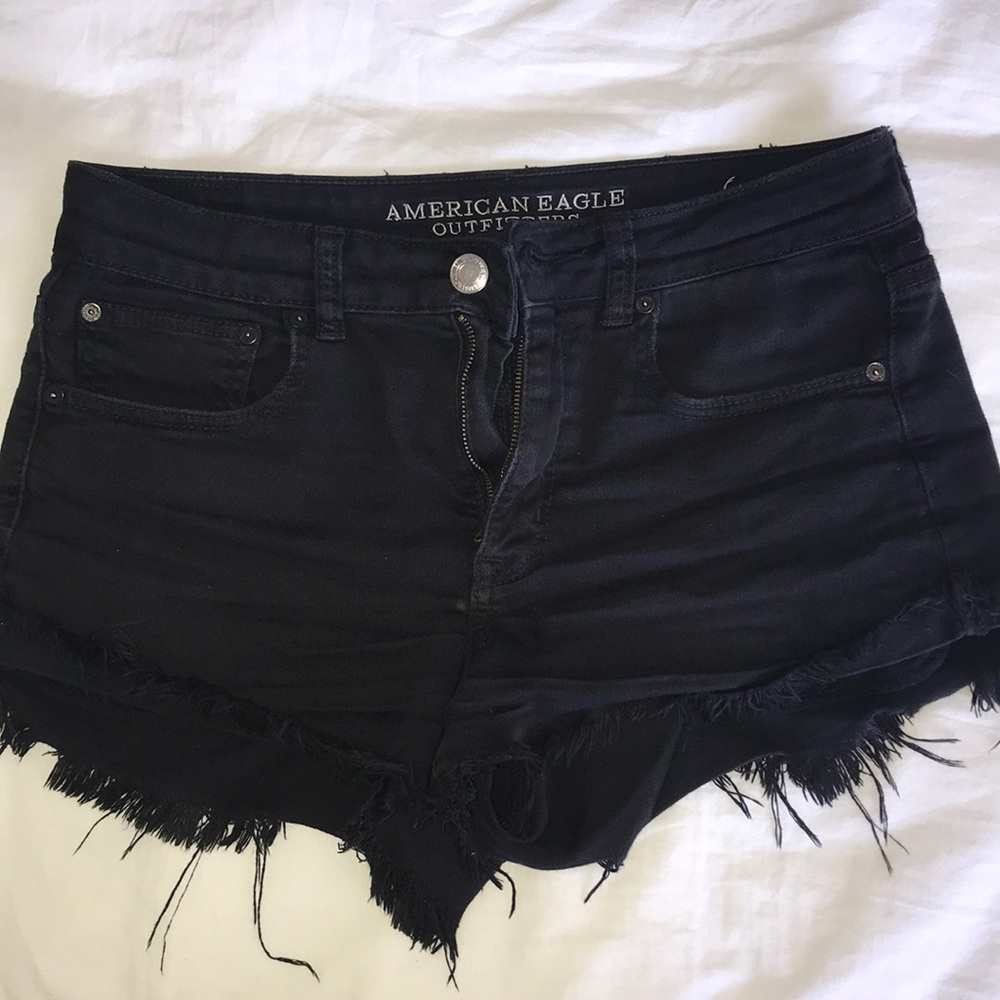 American eagle black high waisted denim shorts